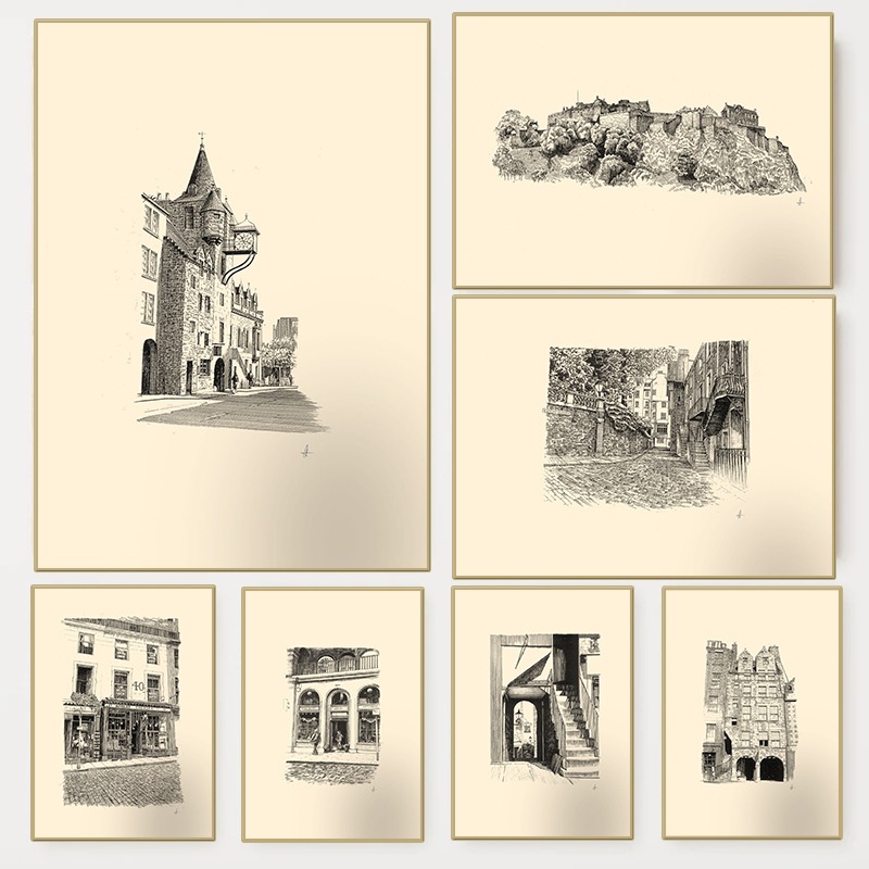 Fountain Pen Ink - Affiche vintage du Château d'Édimbourg, dessin
